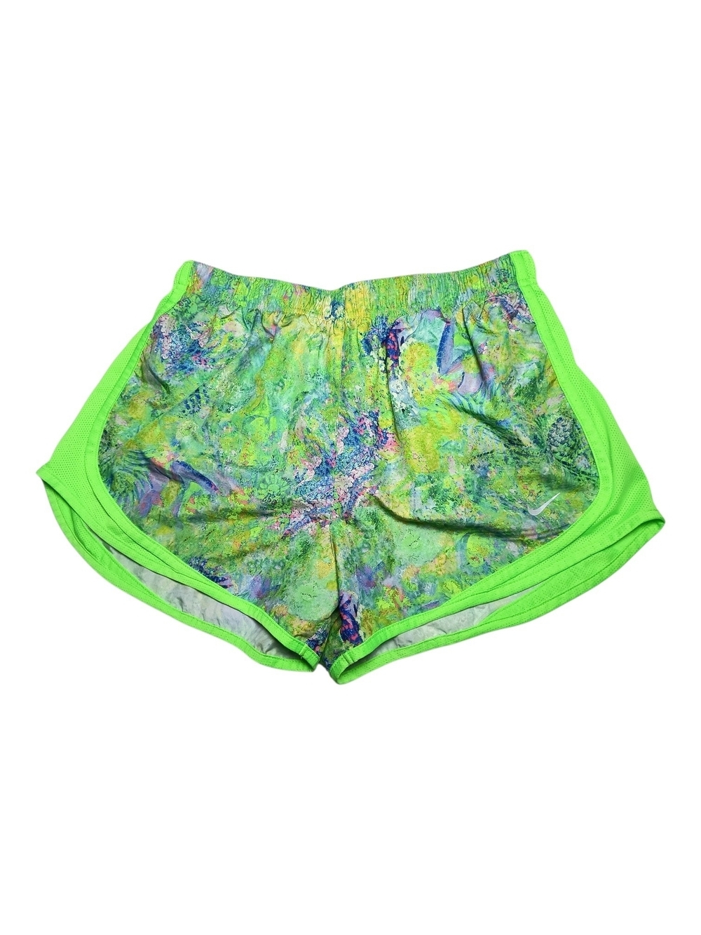 Nike Women's Neon Green Tempo Printed Dry Fit Print Athletic Jogging Shorts L
